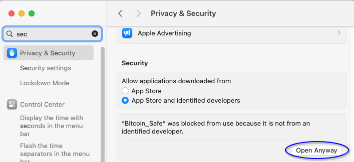 macOS open Bitcoin Safe